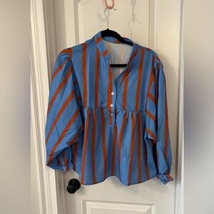 SHEIN Blue and Brown Striped Blouse